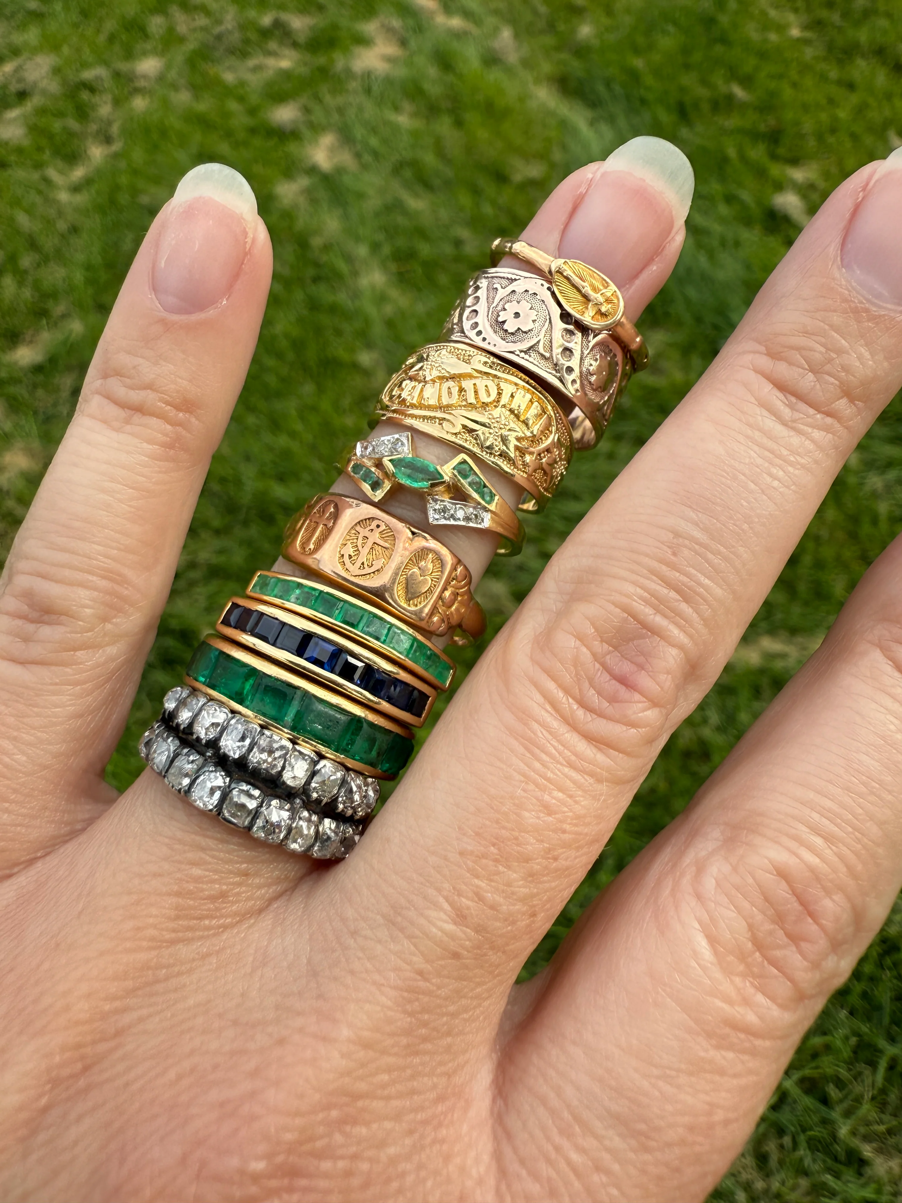 Antique 1.25 Carat Chunky Old Mine Cut DIAMOND Georgian 10k Gold Half Hoop Cigar Band Double Row Ring - Image 32