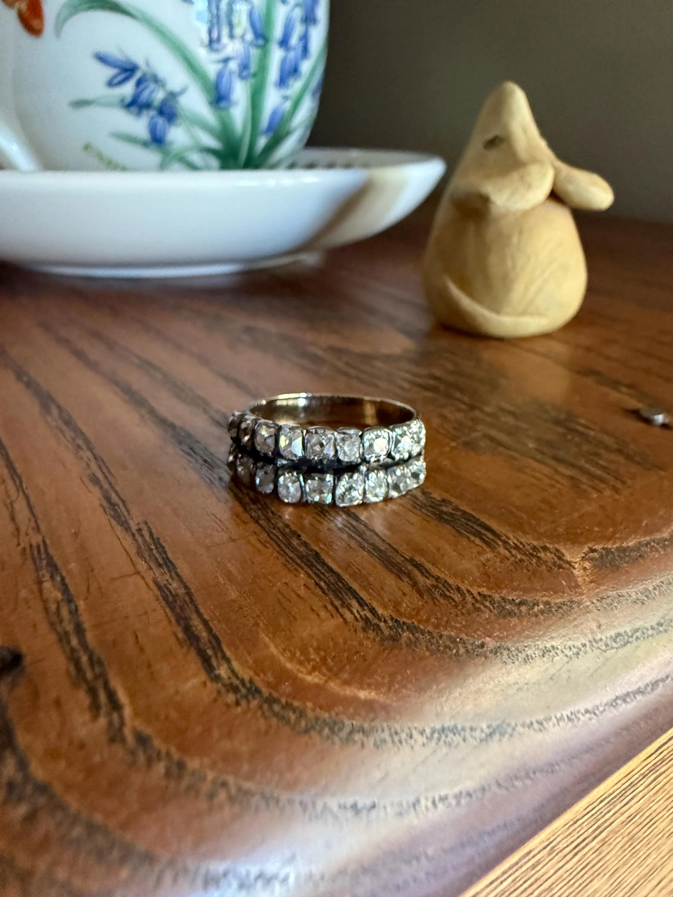 Antique 1.25 Carat Chunky Old Mine Cut DIAMOND Georgian 10k Gold Half Hoop Cigar Band Double Row Ring - Image 8