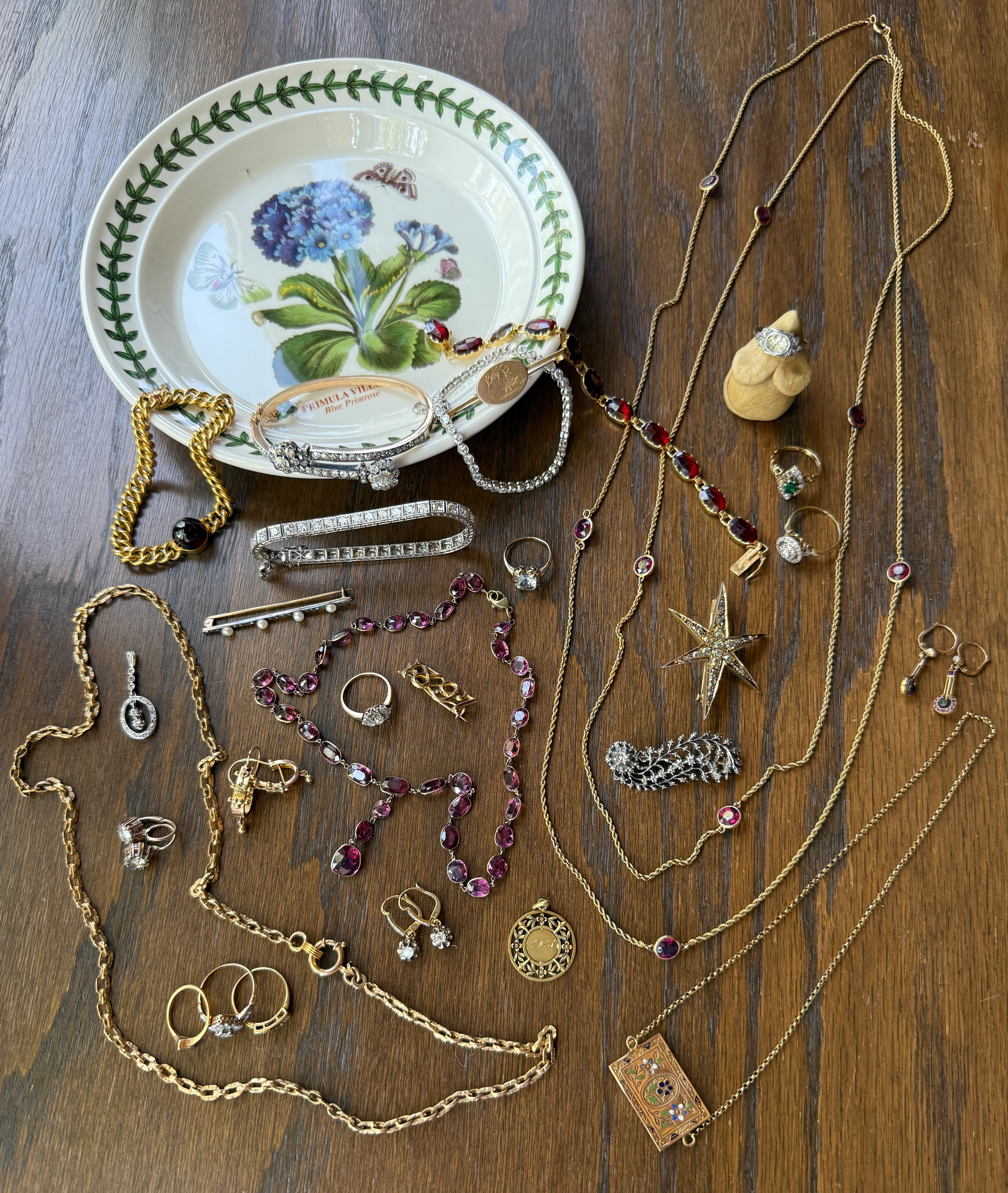 Antique 36 GARNET Riviera Station Chain 10k GOLD Berry Purple Pink Chunky Lariat Y Necklace Collar - Image 11