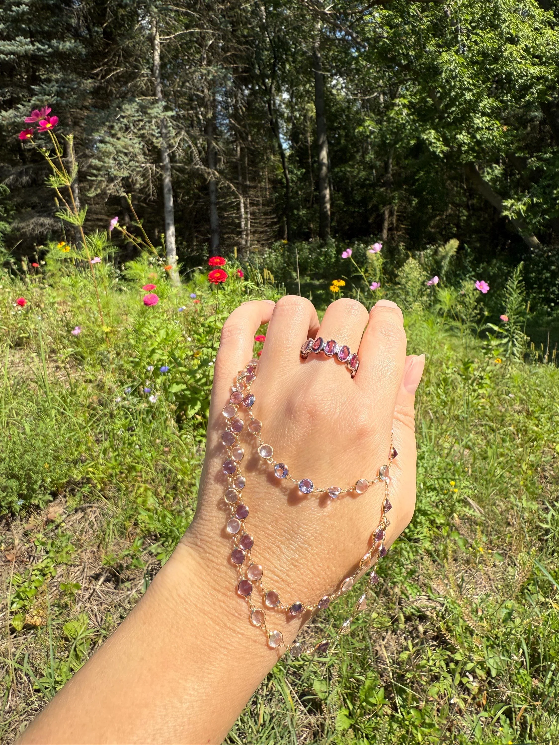 PINK TOURMALINE 5 Carats Natural French Vintage ETERNITY Ring 14k White Gold Wide Band Oval Pale Dusty Rose Light Dark Hue Chunky Stacker - Image 7
